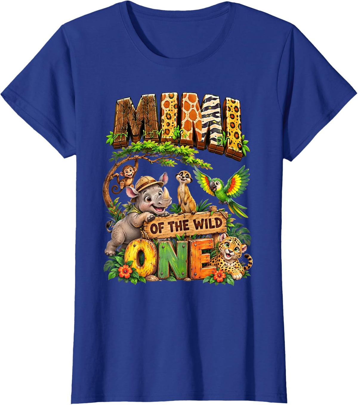 Grandma Mimi of The Wild One Safari Jungle 1st Birthday T-Shirt - Royal Blue