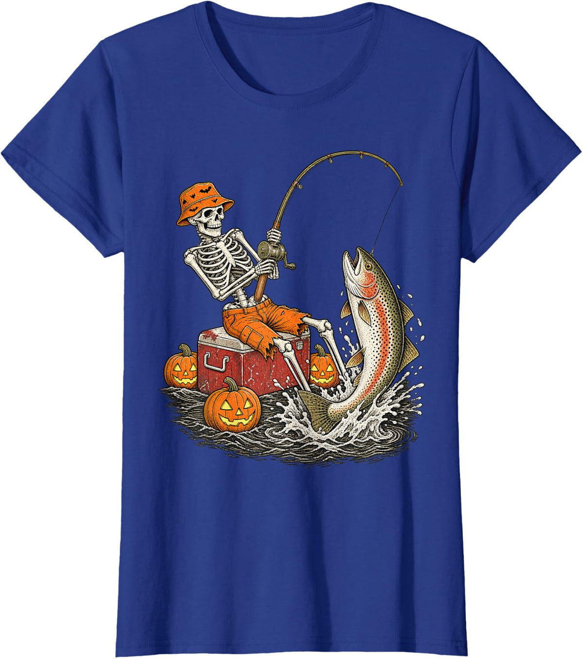 Halloween Skeleton Trout Fishing Spooky Angler Fishermen T-Shirt - Royal Blue