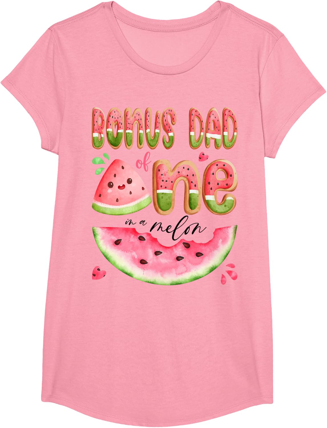 Bonus Dad of One in A Melon 1st Birthday Girl Watermelon T-Shirt - Girls Pink
