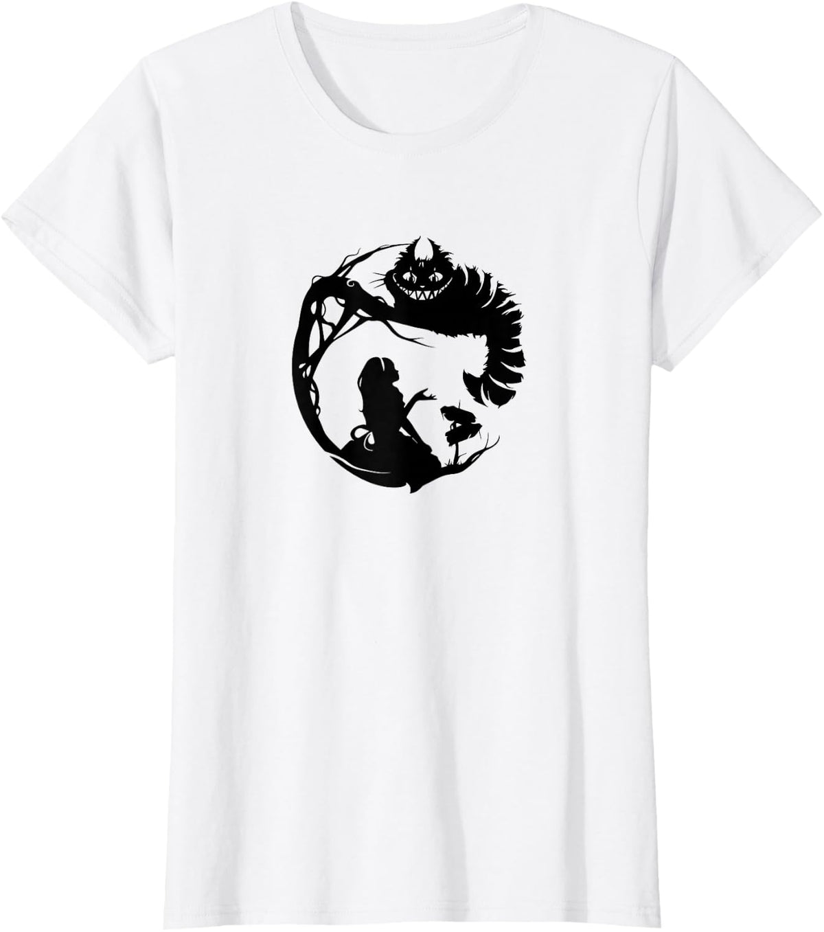 Alice in Wonderland and the Cheshire Cat silhouette T-Shirt - White