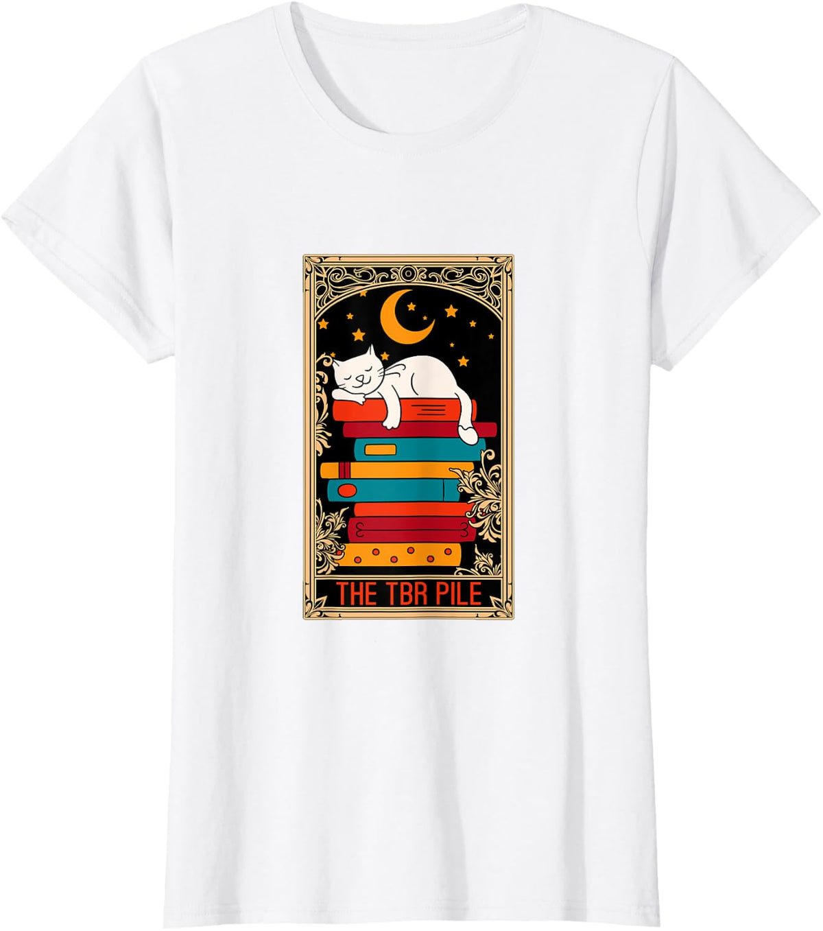 The TBR Pile Tarot Card Cat Lover Bookish TBR Reader Reading Men Women T-Shirt - White