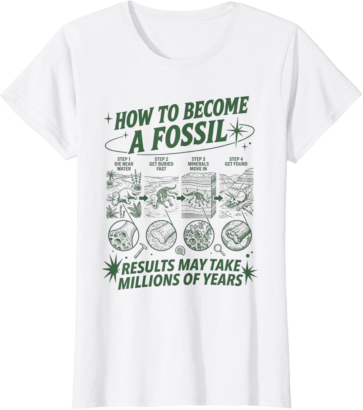 How to Become A Fossil Triceratops Infographic Science T-Shirt - White
