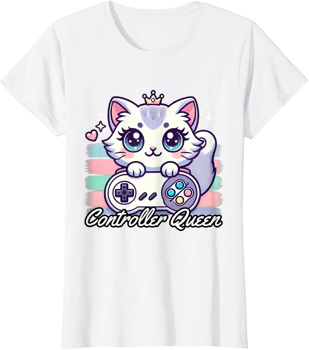 Gamer Girl Cat Gaming Cute Video Game Women Girls T-Shirt - White