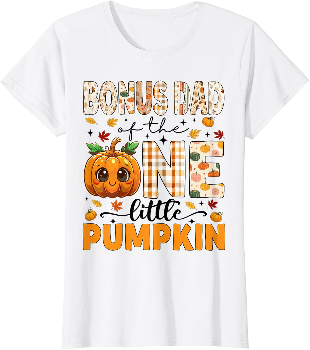 Bonus Dad of The One Little Pumpkin Fall 1st Birthday Kids T-Shirt - White