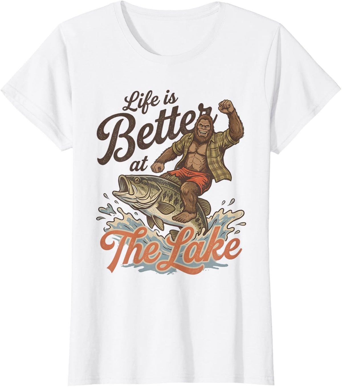 Bigfoot Fishing Sasquatch Life is Better At The-Lake Life T-Shirt - White