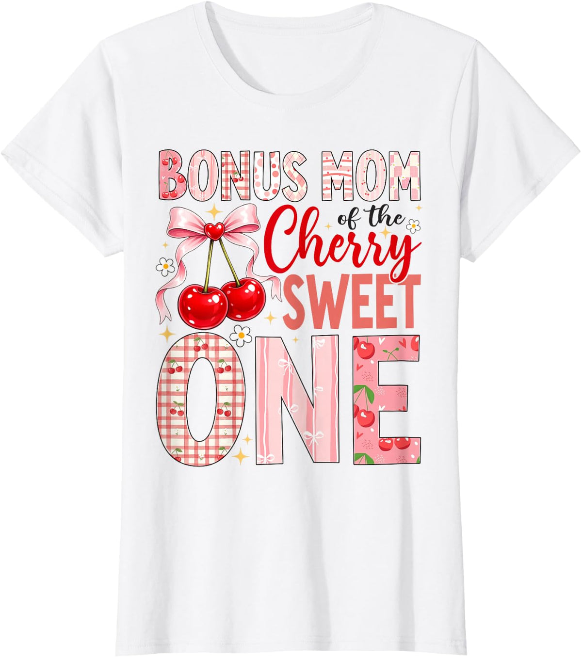 Bonus MOM of The Cherry Sweet One Coquette 1st Birthday T-Shirt - White