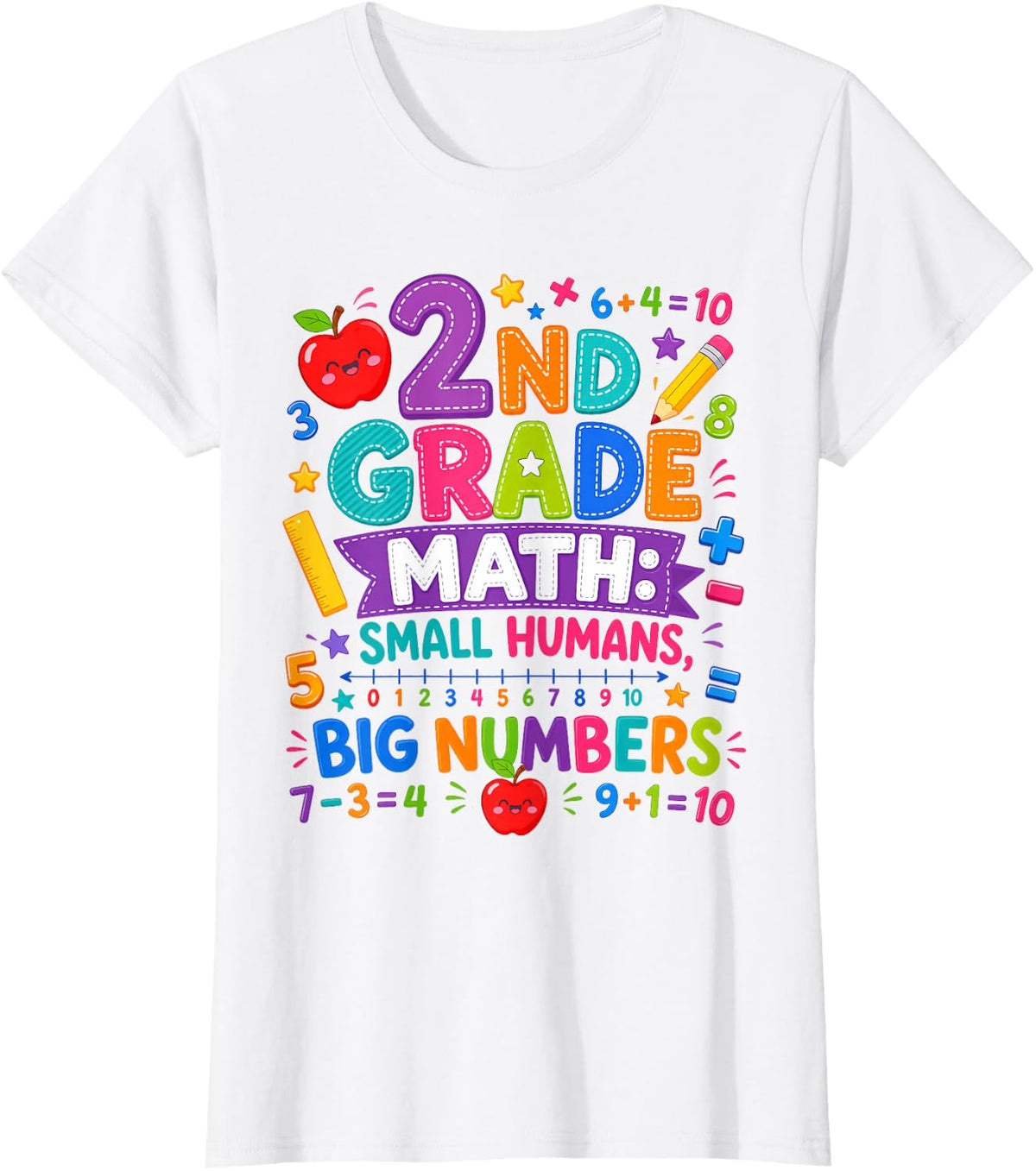 2nd Grade Math Small Humans Big Numbers Funny Design T-Shirt - White