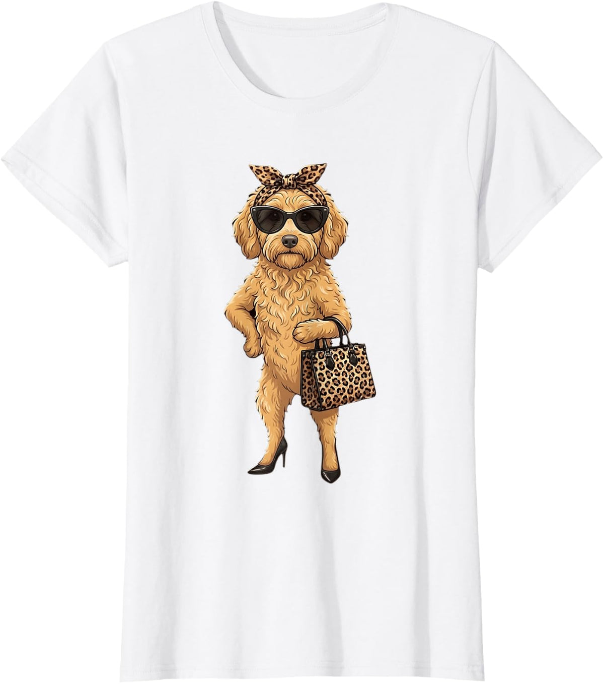 Cute Goldendoodle Lover Leopard Bow Sunglasses Graphic Girls T-Shirt - White