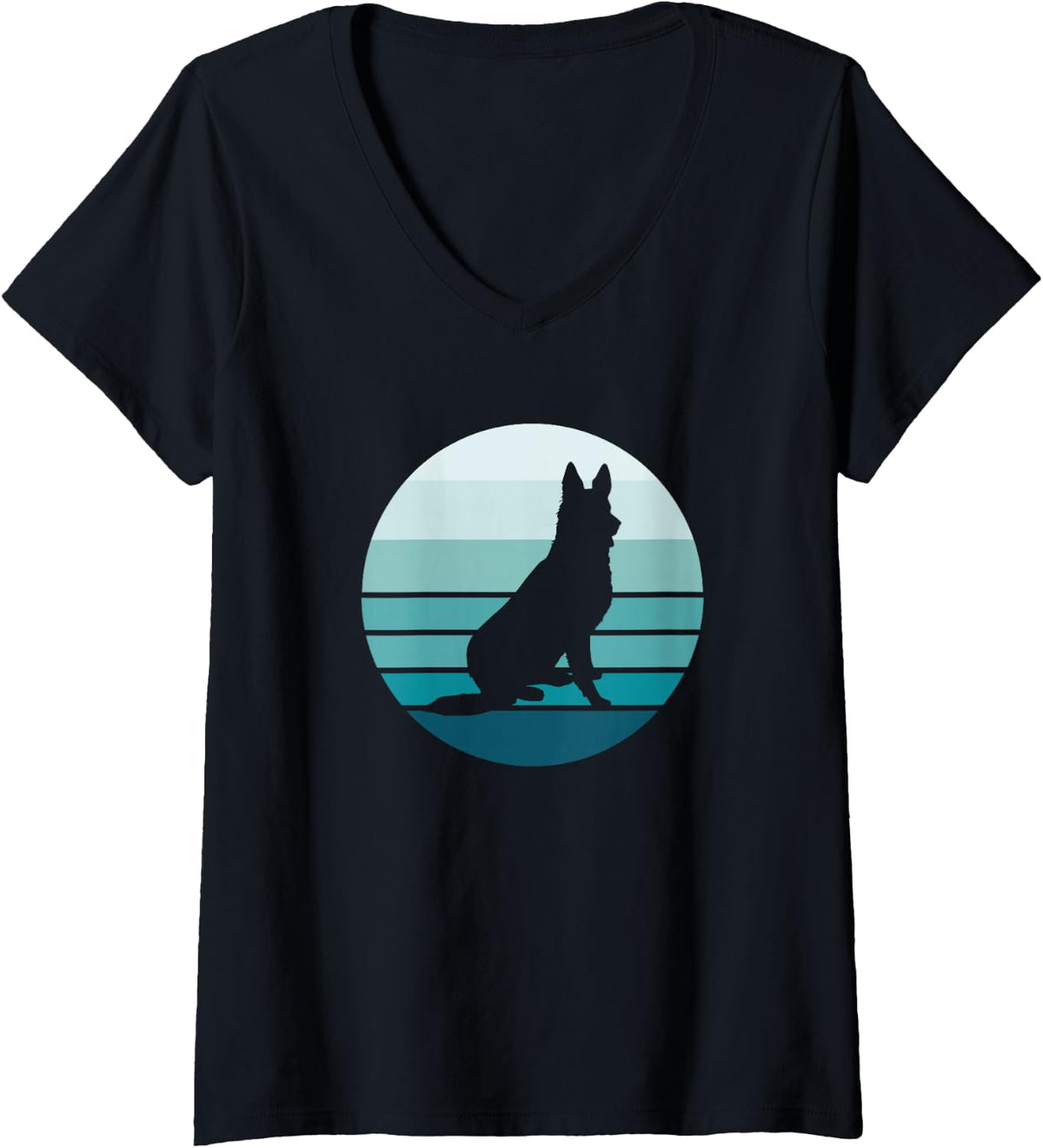 Womens German Shepherd Retro and Vintage V-Neck T-Shirt - Black