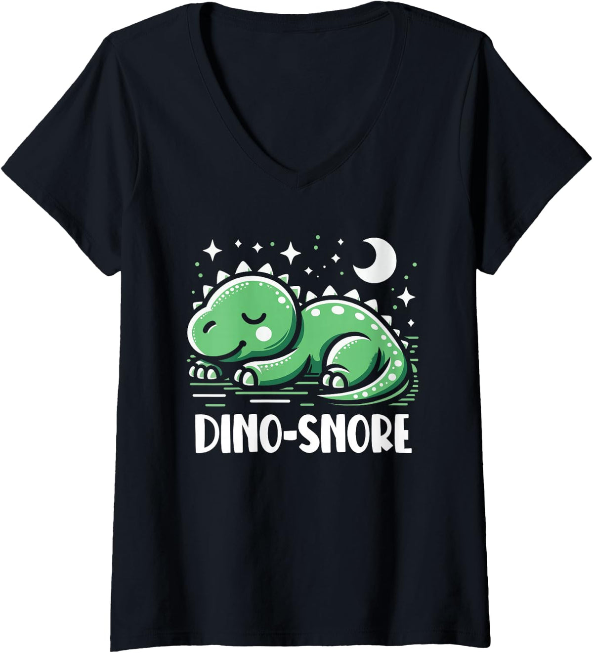 Women's Dino-Snore Sleeping T-Rex Kawaii Tyrannosaurus Dinosaur Meme V-Neck T-Shirt - Black