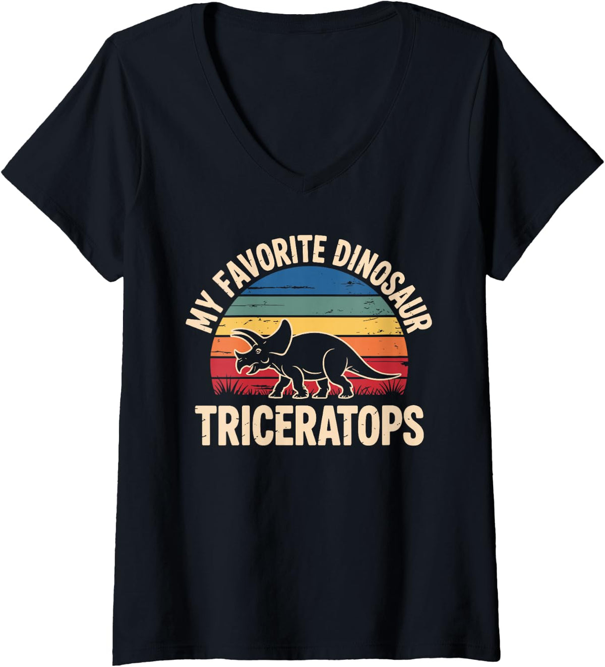Women's Cool Triceratops Art for Men Women Kids Dino Costume Lover V-Neck T-Shirt - Black