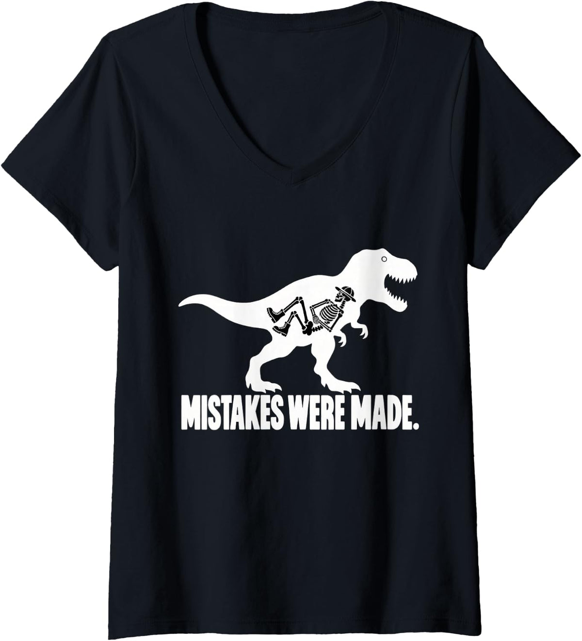 Women's Funny Dinosaur T Rex Skeleton Paleontology Dark Humor V-Neck T-Shirt - Black