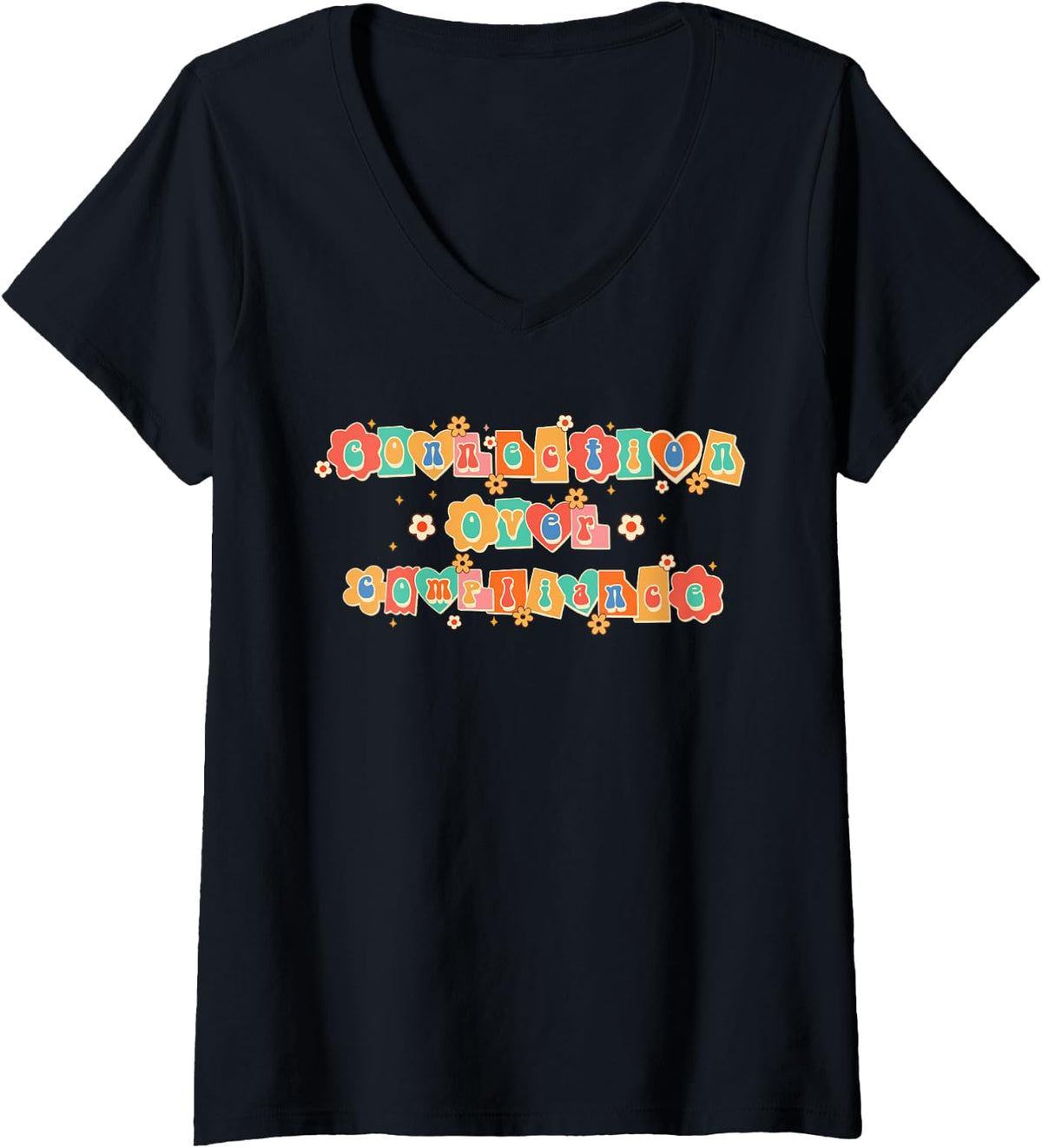 Women's SPED Teacher Speech Therapist Connection Over Compliance V-Neck T-Shirt - Black