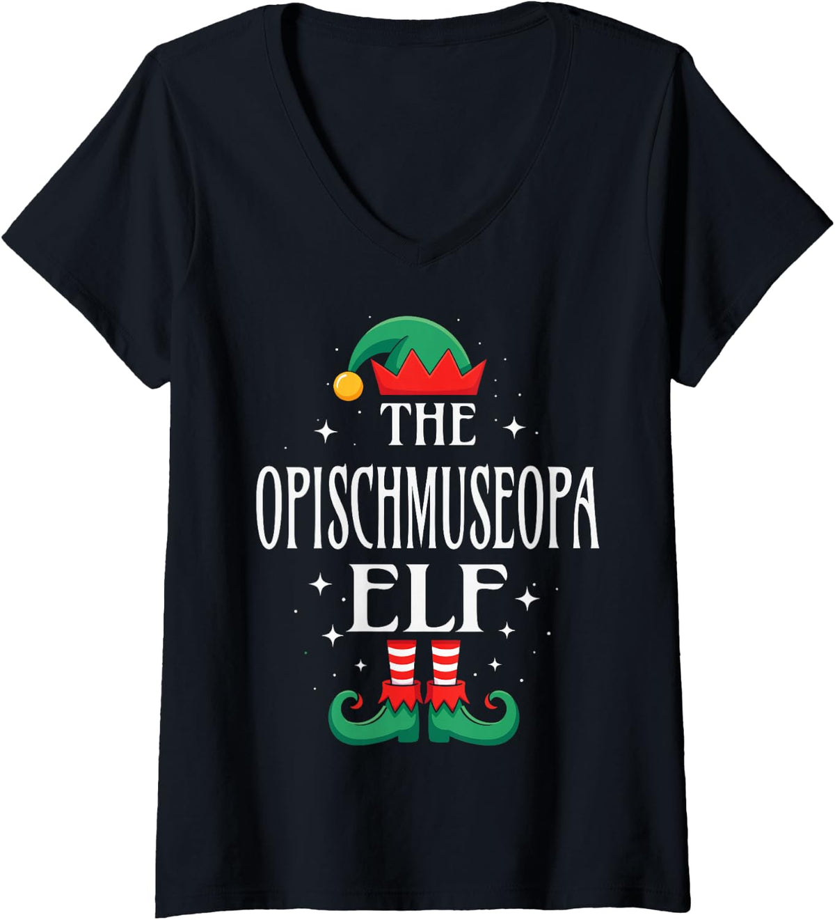Women's The Opischmuseopa Elf Christmas Grandpa Matching Family V-Neck T-Shirt - Black