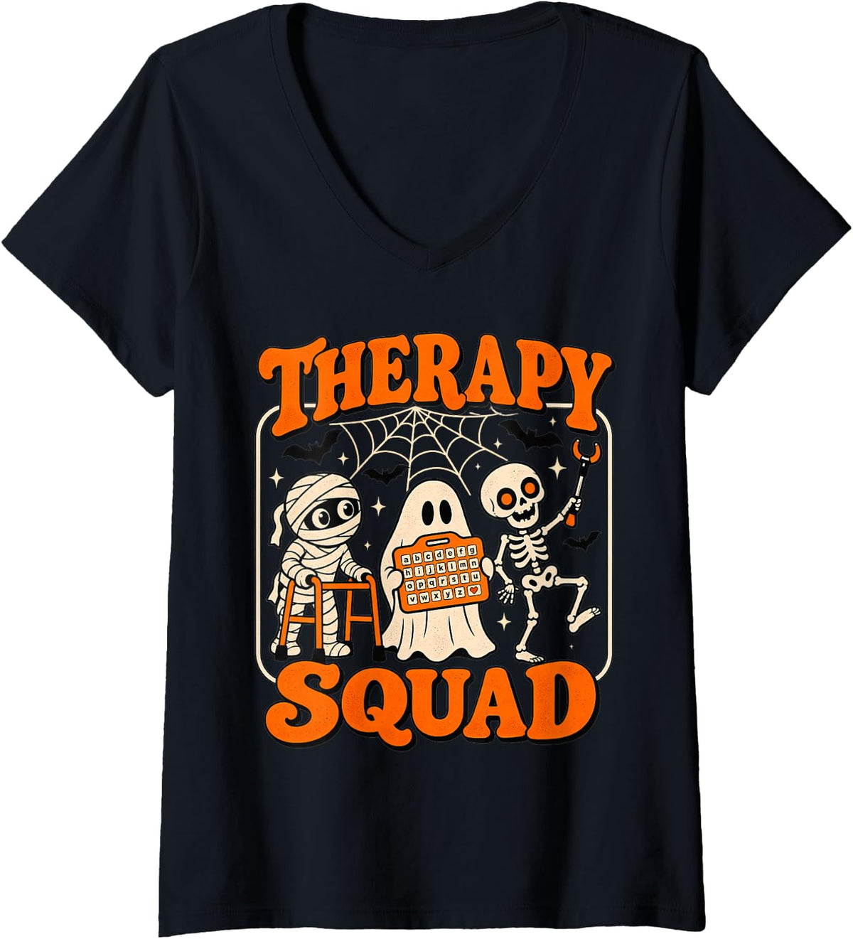 Women's Therapy Squad Halloween Therapist Physical Occupational V-Neck T-Shirt - Black