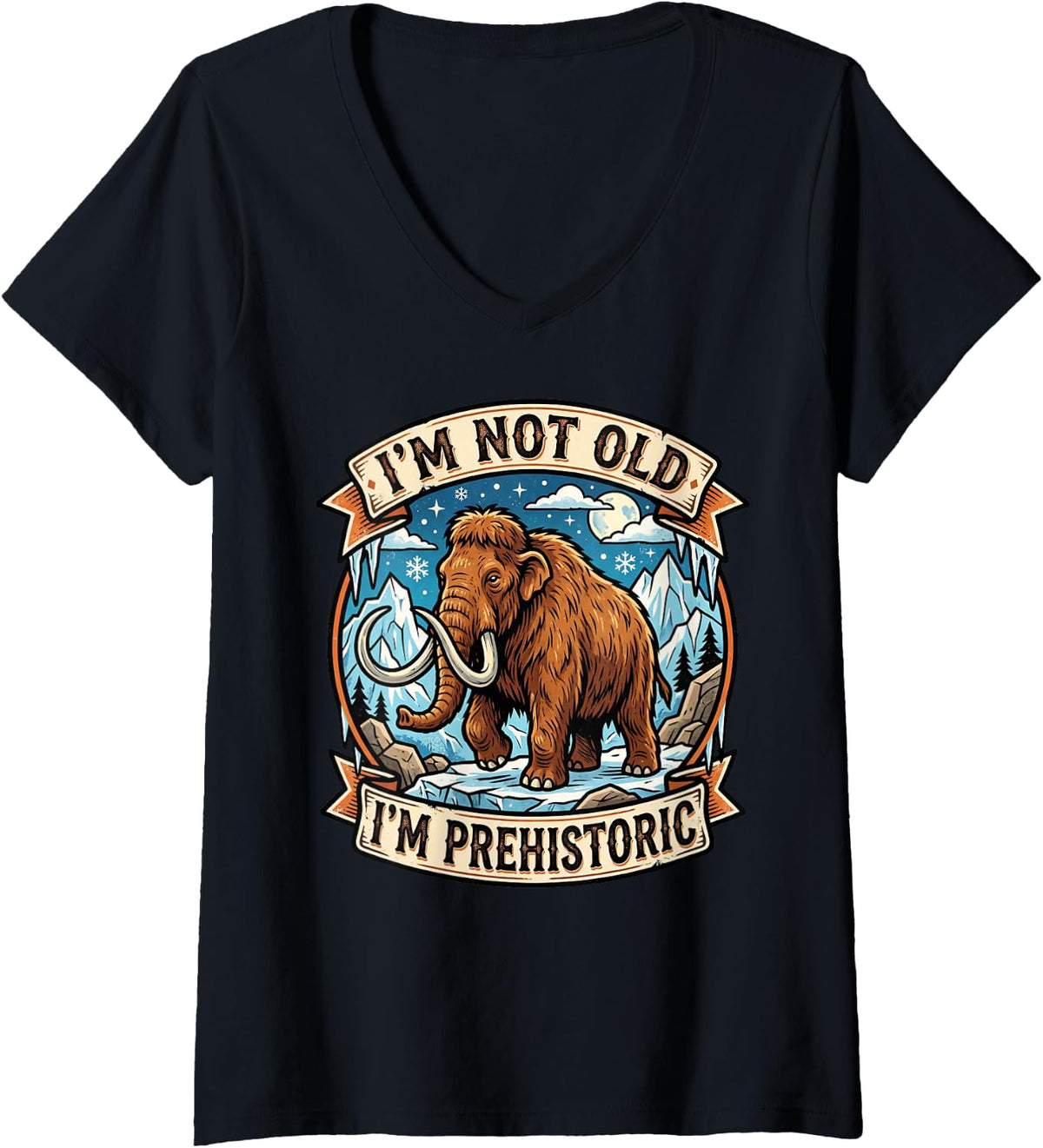 Women's I'm Not Old Mammoths Extinct Animal Woolly Mammoth V-Neck T-Shirt - Black