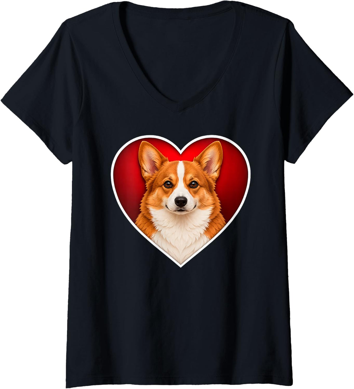 Women's Red Pembroke Welsh Corgi Heart V-Neck T-Shirt - Black