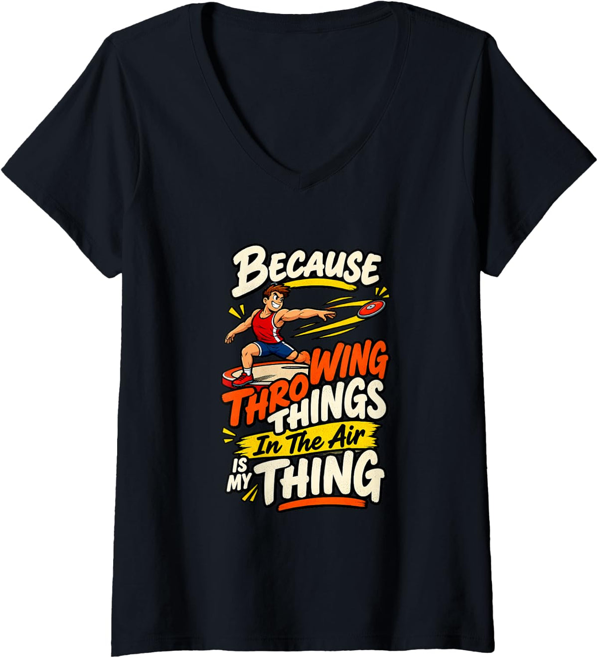 Women's Discus Javelin Shot Put Track and Field V-Neck T-Shirt - Black