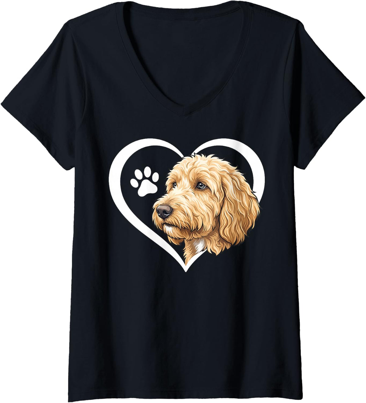 Women's Goldendoodle Heart V-Neck T-Shirt - Black