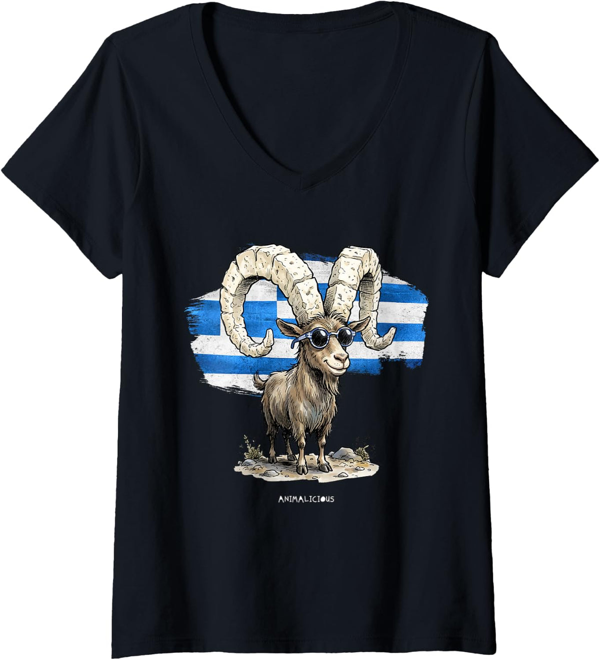 Women's Funny Goat and FETA from Greece V-Neck T-Shirt - Black