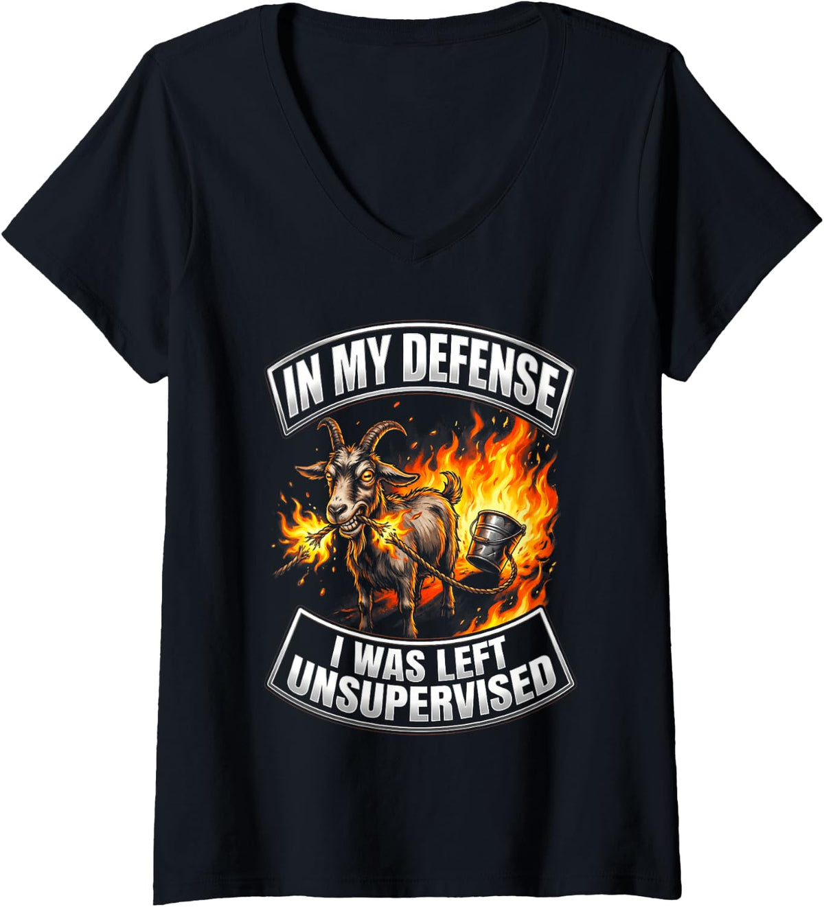Women's in My Defense I was Left Unsupervised Goat V-Neck T-Shirt - Black