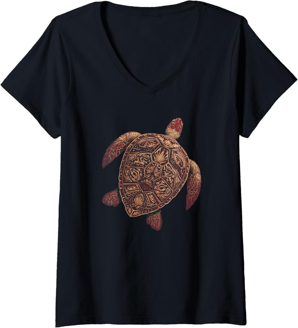 Women's Hawaiian Sea Turtle Tortoise Ocean Animals Marine Life V-Neck T-Shirt - Black