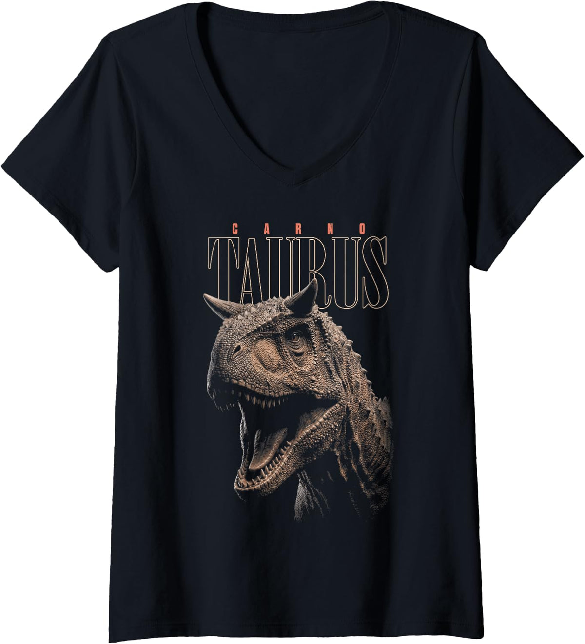 Women's Carnotaurus Face Dinosaur Wildlife Nature Dino Carnotaurus V-Neck T-Shirt - Black