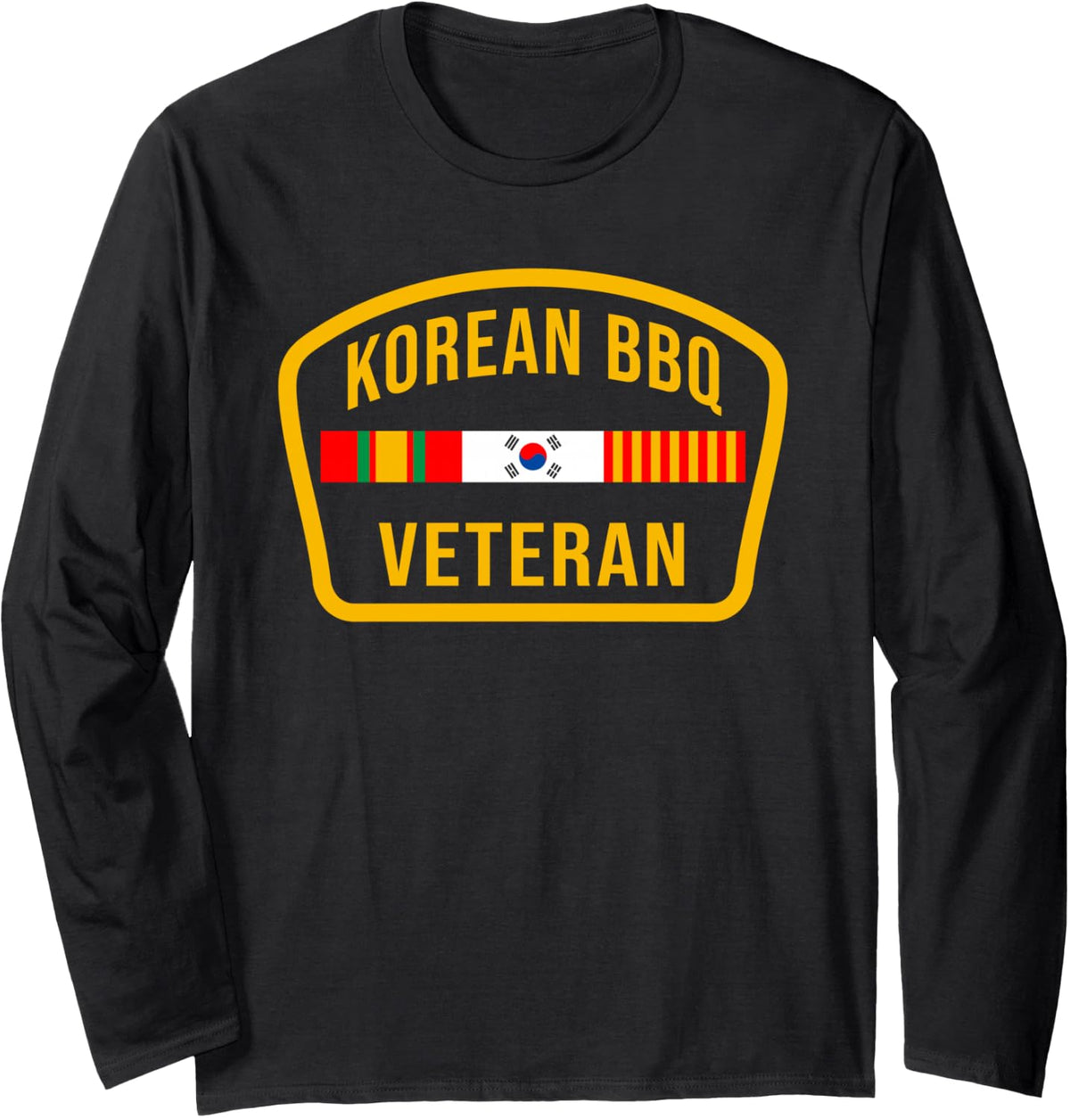 Korean BBQ Veteran Funny Food Lover Gym Cheat Day Military Long Sleeve T-Shirt - Adult Unisex Black