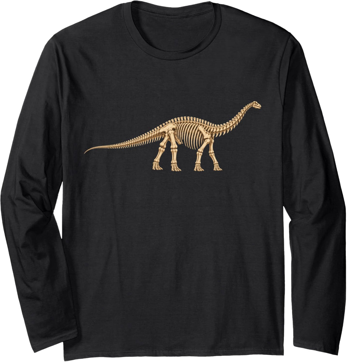 Brontosaurus Fossil Skeleton Dinosaur Long Sleeve T-Shirt - Adult Unisex Black