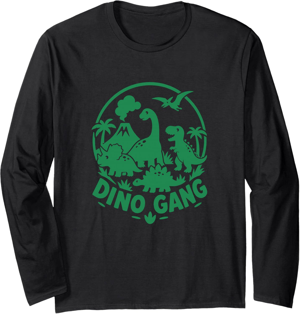 Dino Gang Cute Dinosaur Crew Prehistoric Design Long Sleeve T-Shirt - Adult Unisex Black
