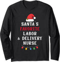 Santa's Favorite Labor & Delivery Nurse Funny Christmas Xmas Long Sleeve T-Shirt - Adult Unisex Black