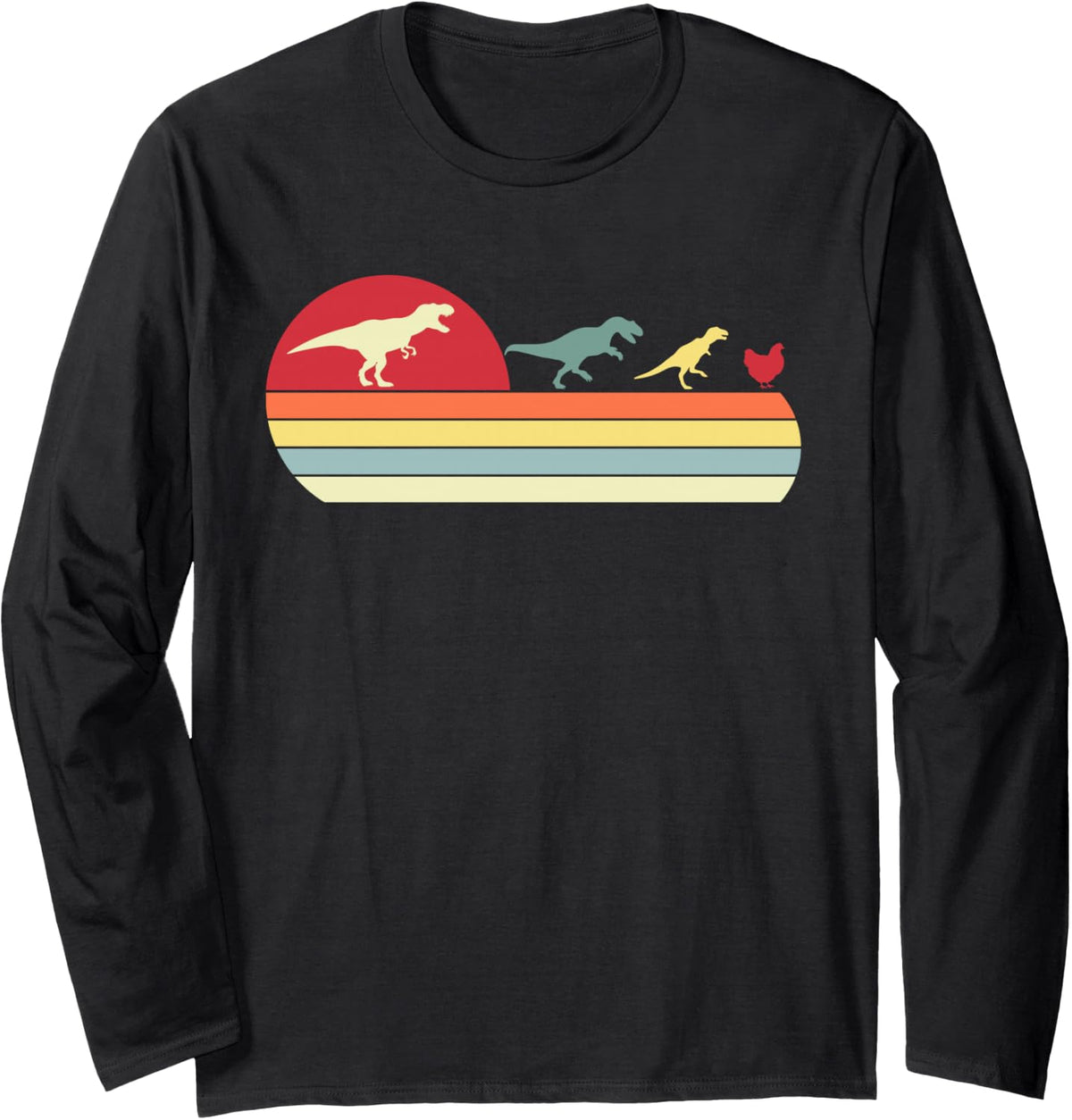 Funny Fossil Hunter Dinosaur Evolution Long Sleeve T-Shirt - Adult Unisex Black