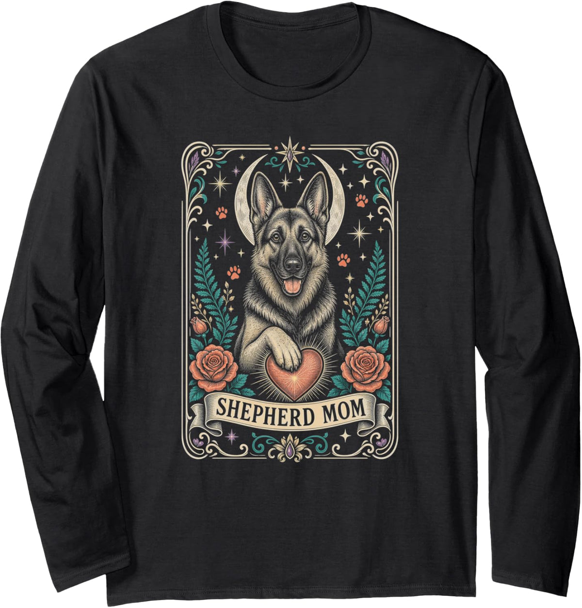 German Shepherd Mom Celestial Tarot Dog Long Sleeve T-Shirt - Adult Unisex Black