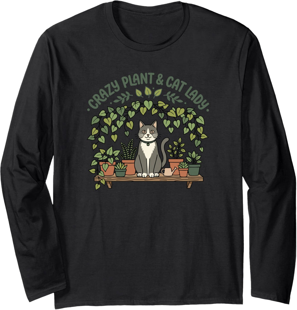 Crazy Plant & Cat Lady Long Sleeve T-Shirt - Adult Unisex Black