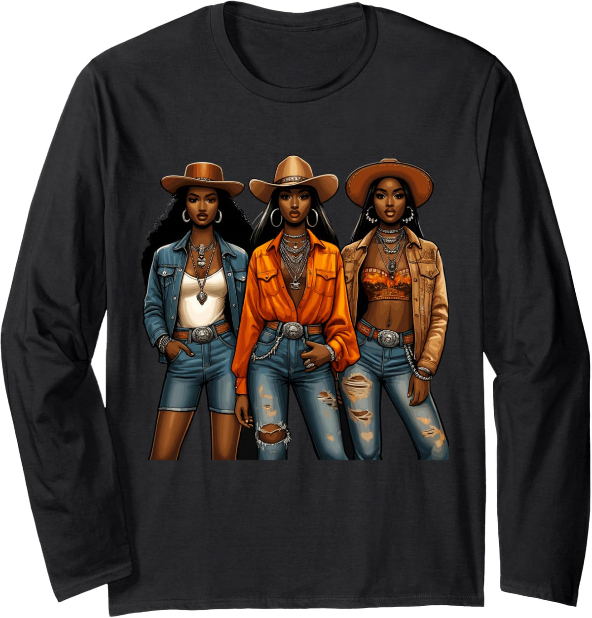 Black Cowgirl Melanin Western Rodeo Texas Black History Long Sleeve T-Shirt - Adult Unisex Black