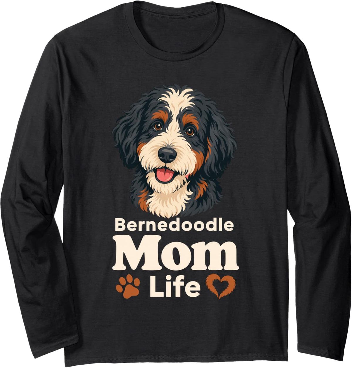 Bernedoodle Mom Life Cute Dog Puppy Long Sleeve T-Shirt - Adult Unisex Black
