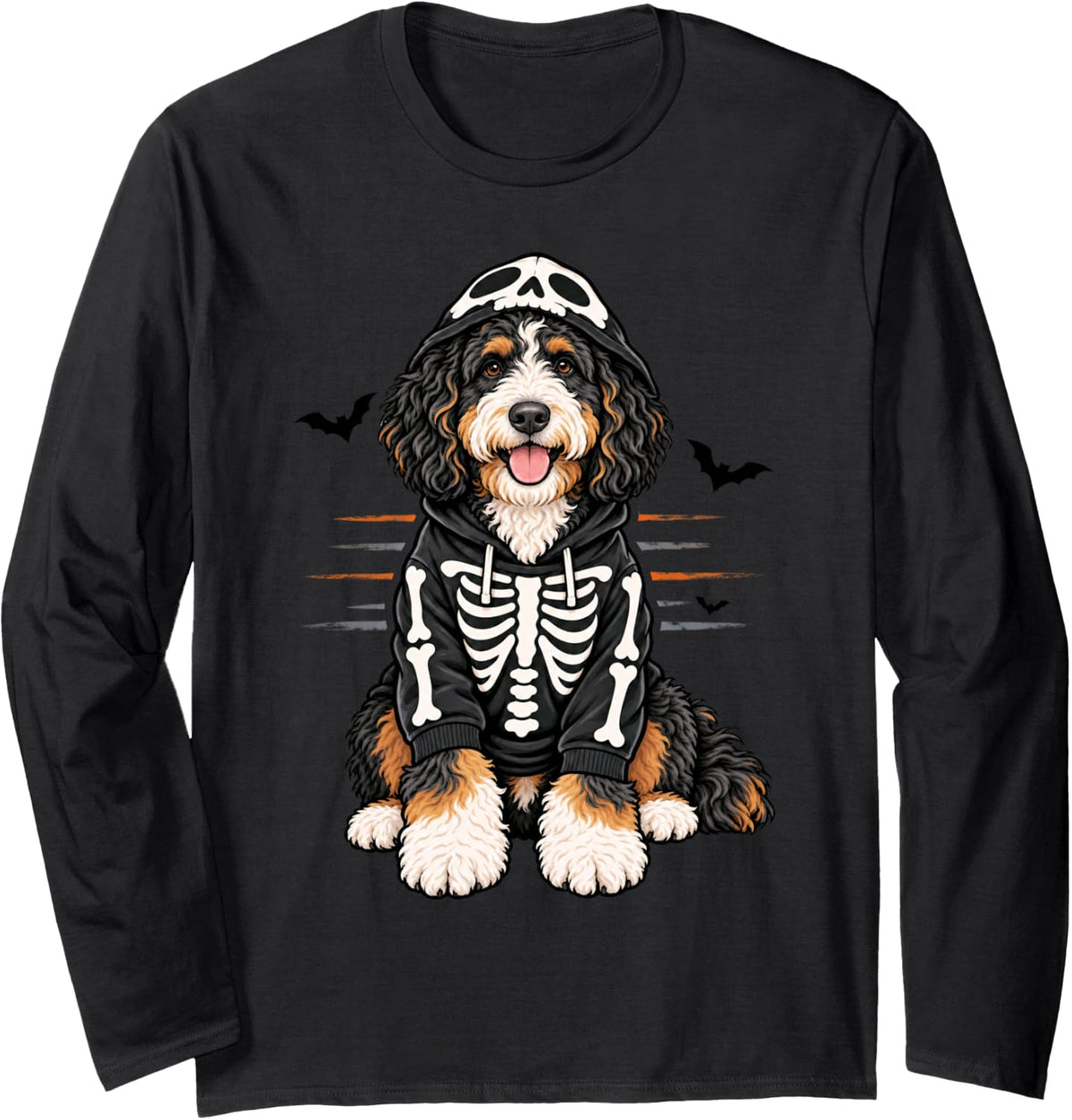 Bernedoodle Halloween Skeleton Costume Spooky Dog Lover Long Sleeve T-Shirt - Adult Unisex Black