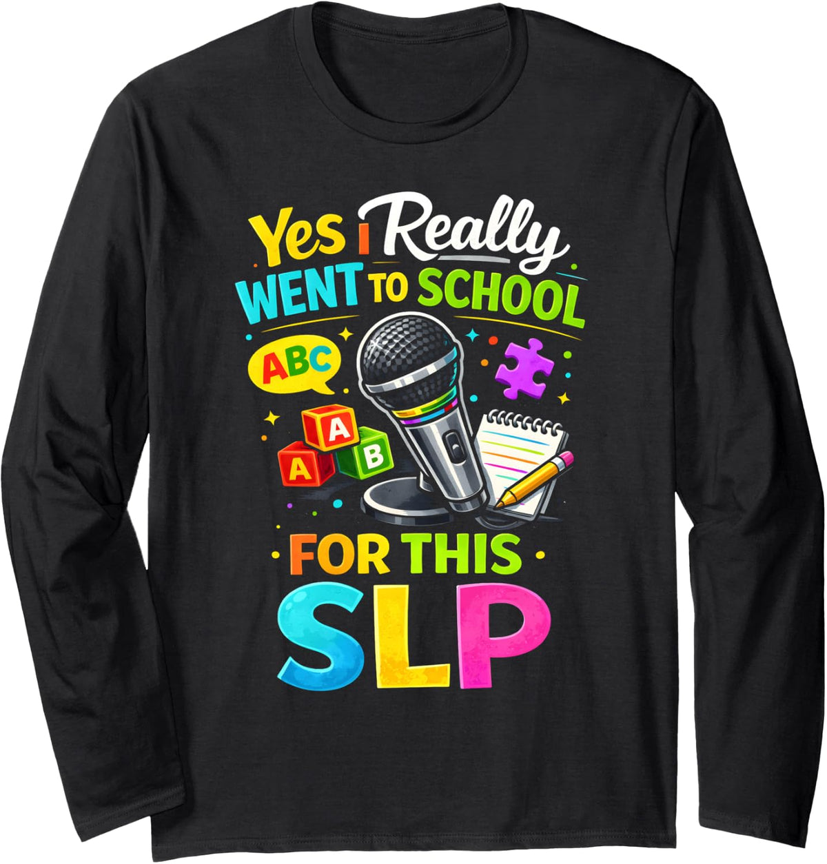 SLP Speech-Language Pathologist Big Heart Shape Little Words Long Sleeve T-Shirt - Adult Unisex Black