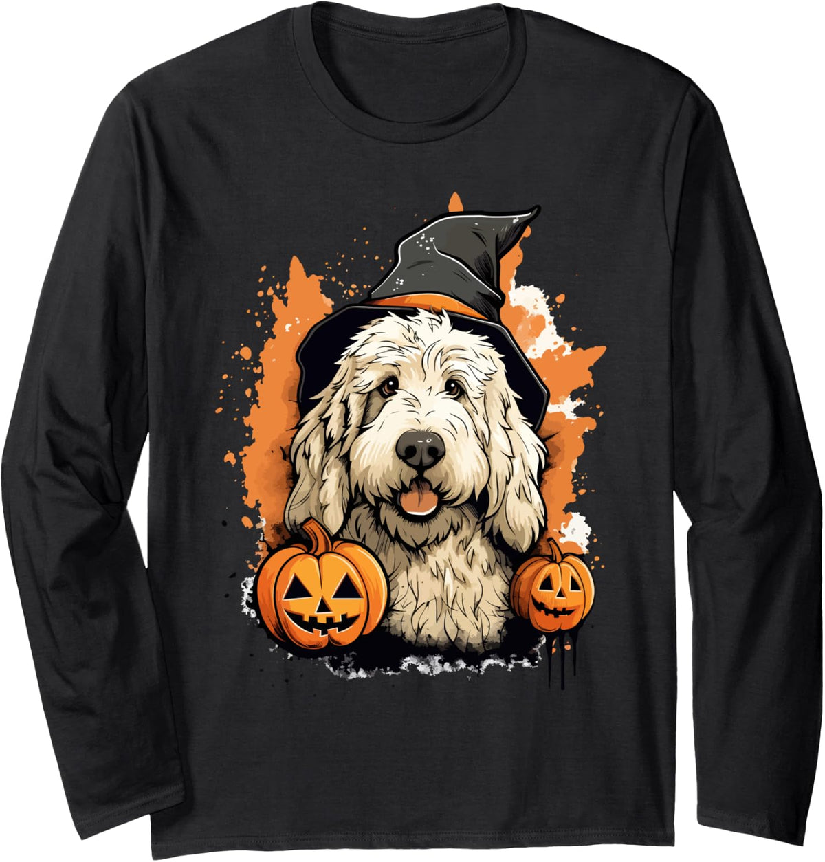 Goldendoodle Halloween Cute and Spooky Doodle Dog Long Sleeve T-Shirt - Adult Unisex Black