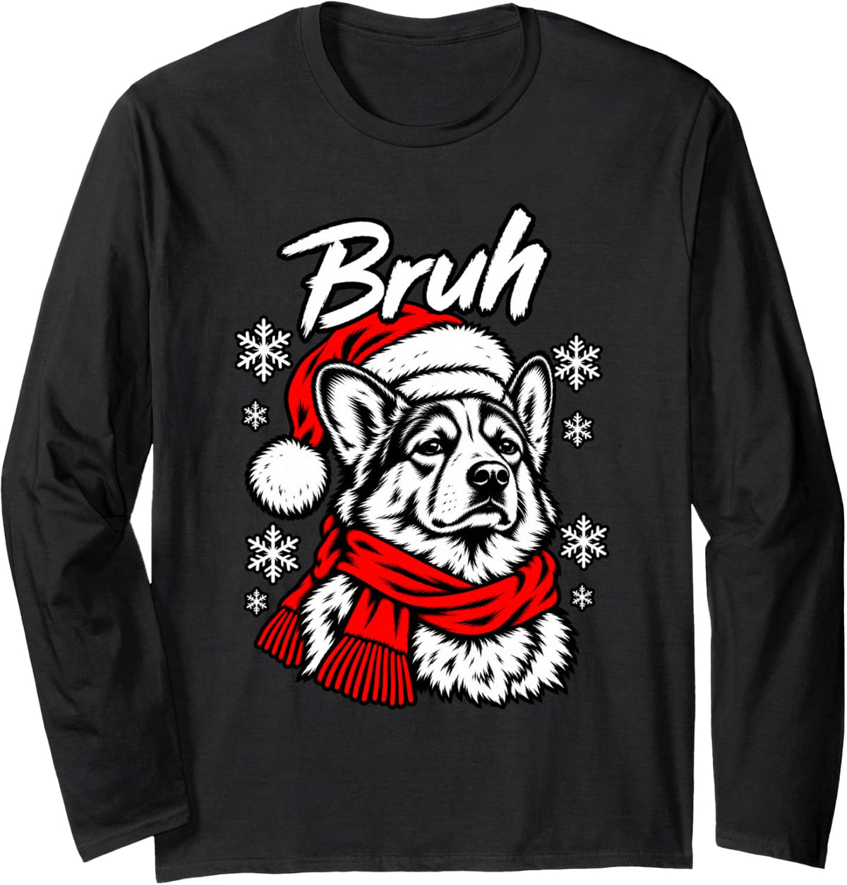 Bruh Unamused Pembroke Welsh Corgi Christmas Dog Tee Long Sleeve T-Shirt - Adult Unisex Black