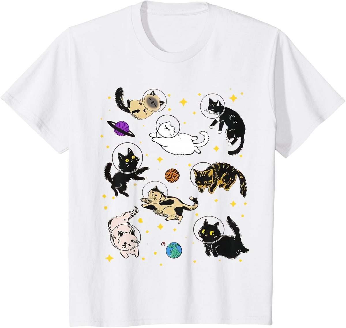Funny Catsa Cat Astronauts Kitten Space Women Girls Kids Men T-Shirt - White