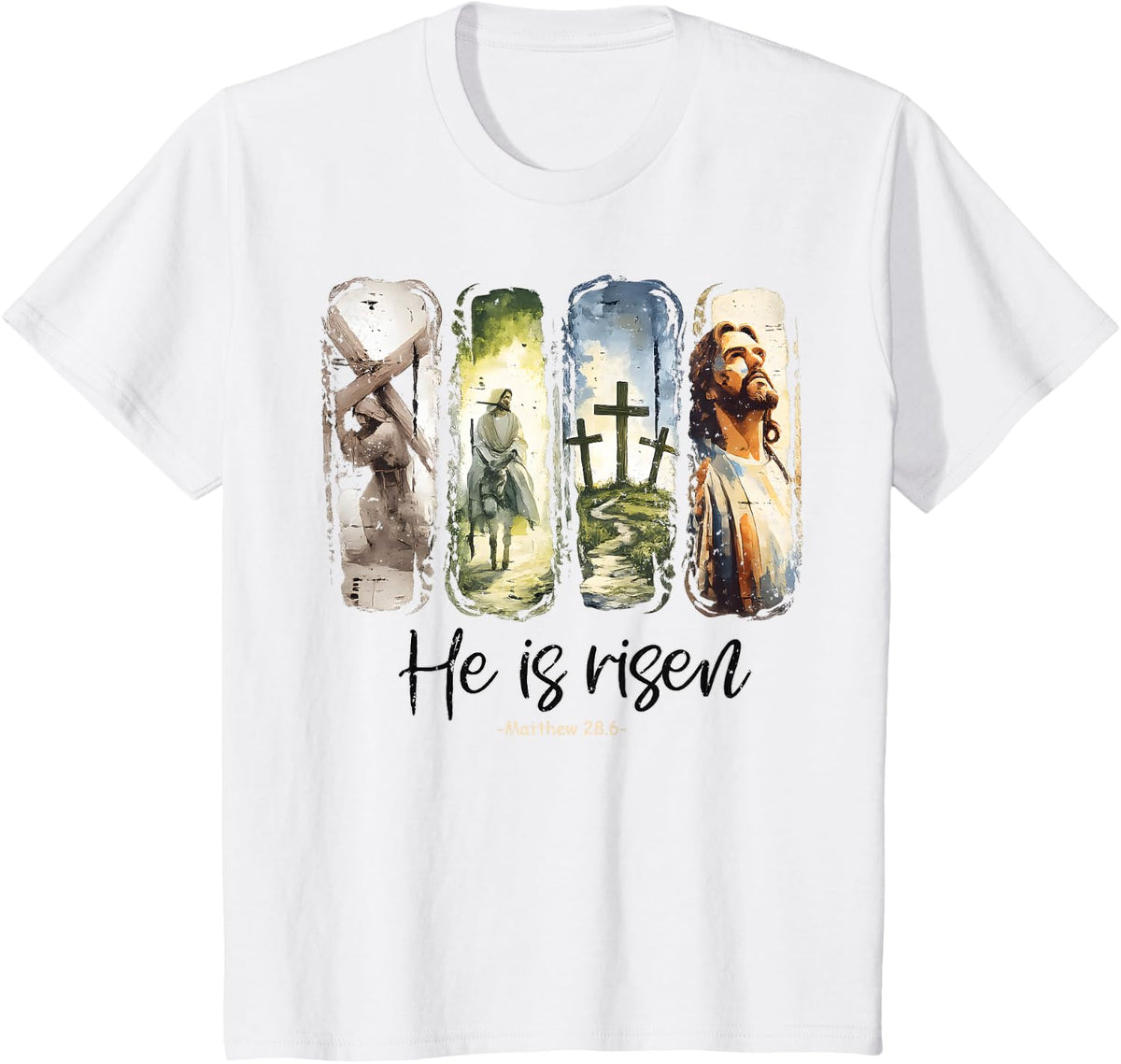 Easter Jesus He is Risen 4 Scenes Christian Men Women Kids T-Shirt - White