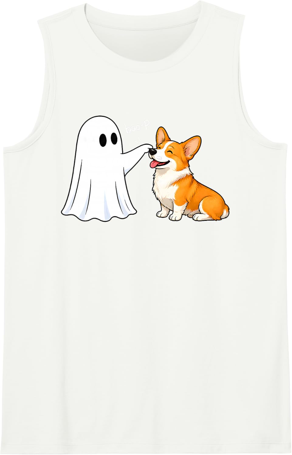 Pembroke Welsh Corgi Boo P Ghost Halloween Funny Dog Lover Sleeveless Tank Top - White