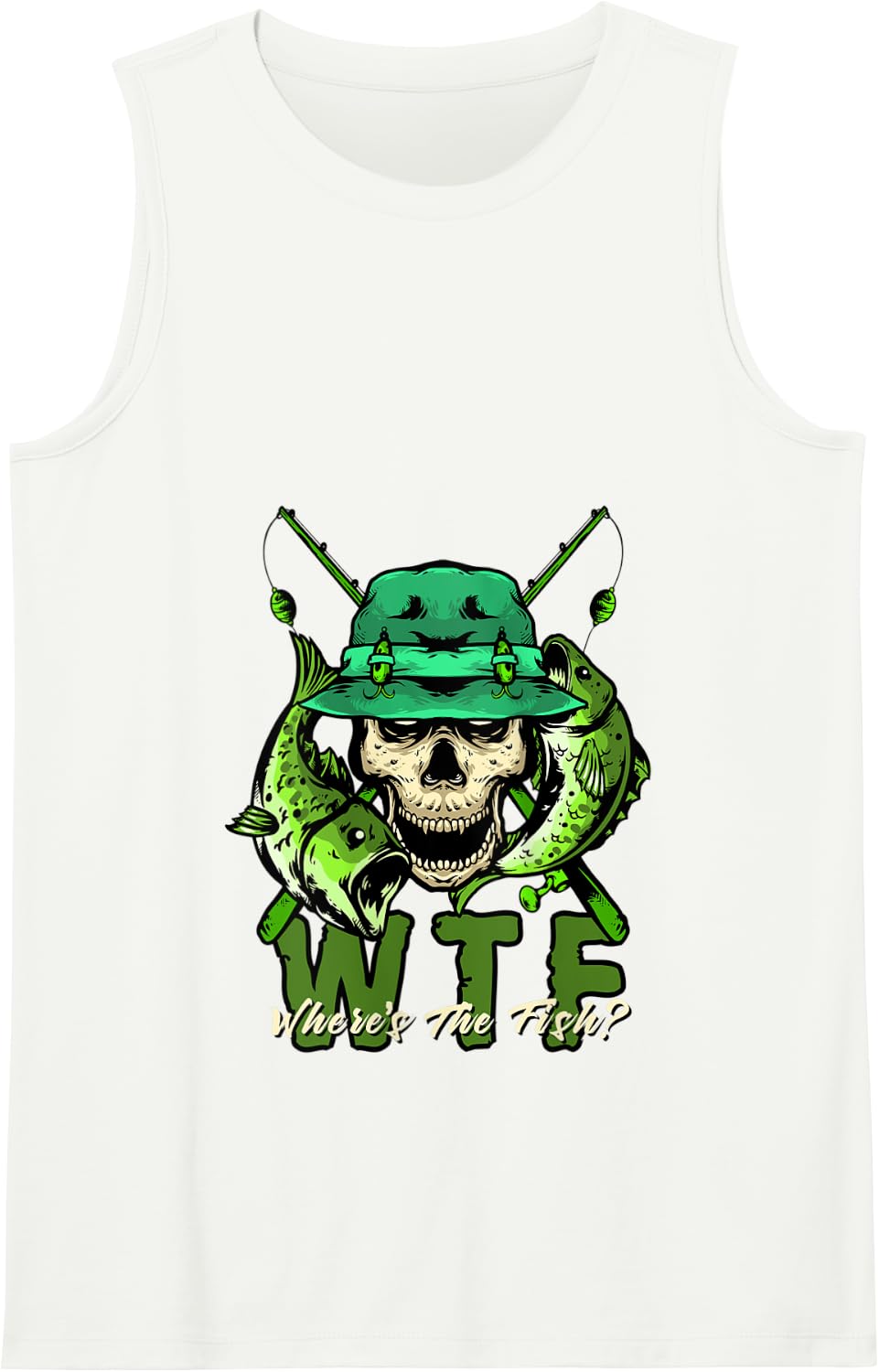 WTF Where's the Fish? - Funny Fishing Tank Top - White