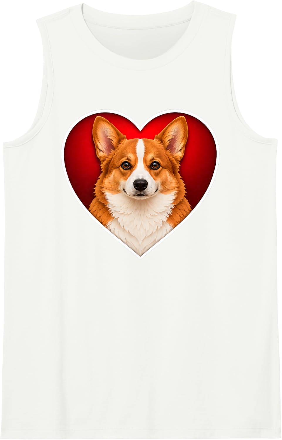 Red Pembroke Welsh Corgi Heart Sleeveless Tank Top - White