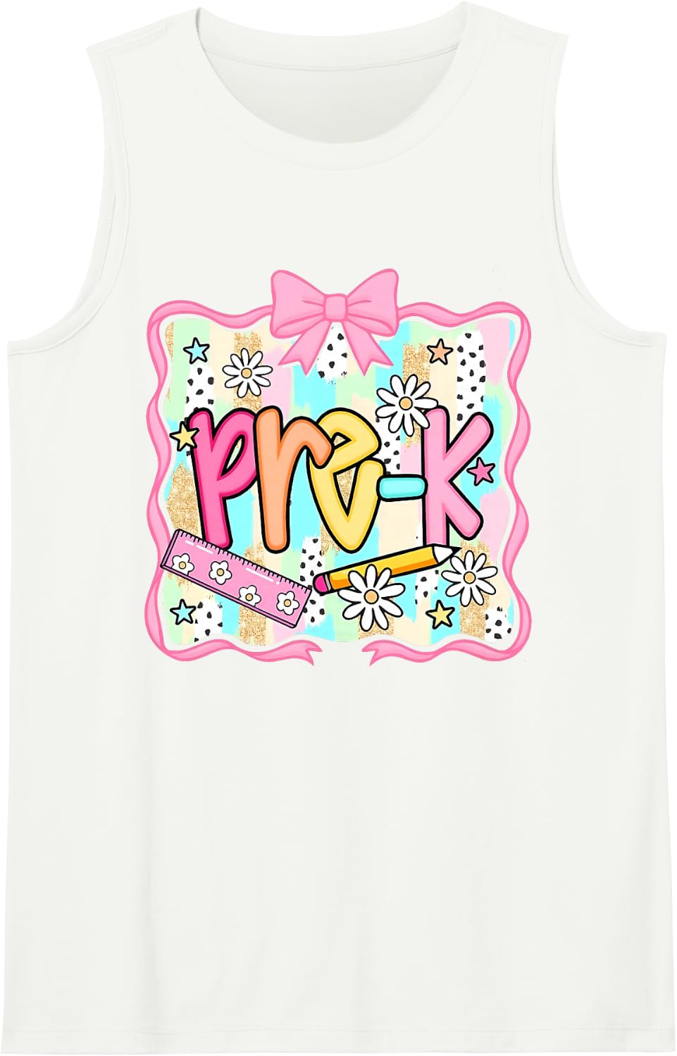 Pre K Pre School Teacher Student First Day Back to School Sleeveless Tank Top - White
