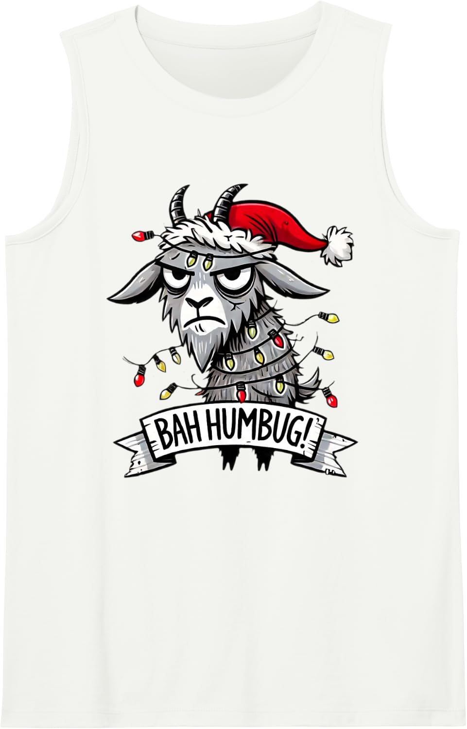 Bah Humbug Christmas Grumpy Goat Funny Holiday Sleeveless Tank Top - White