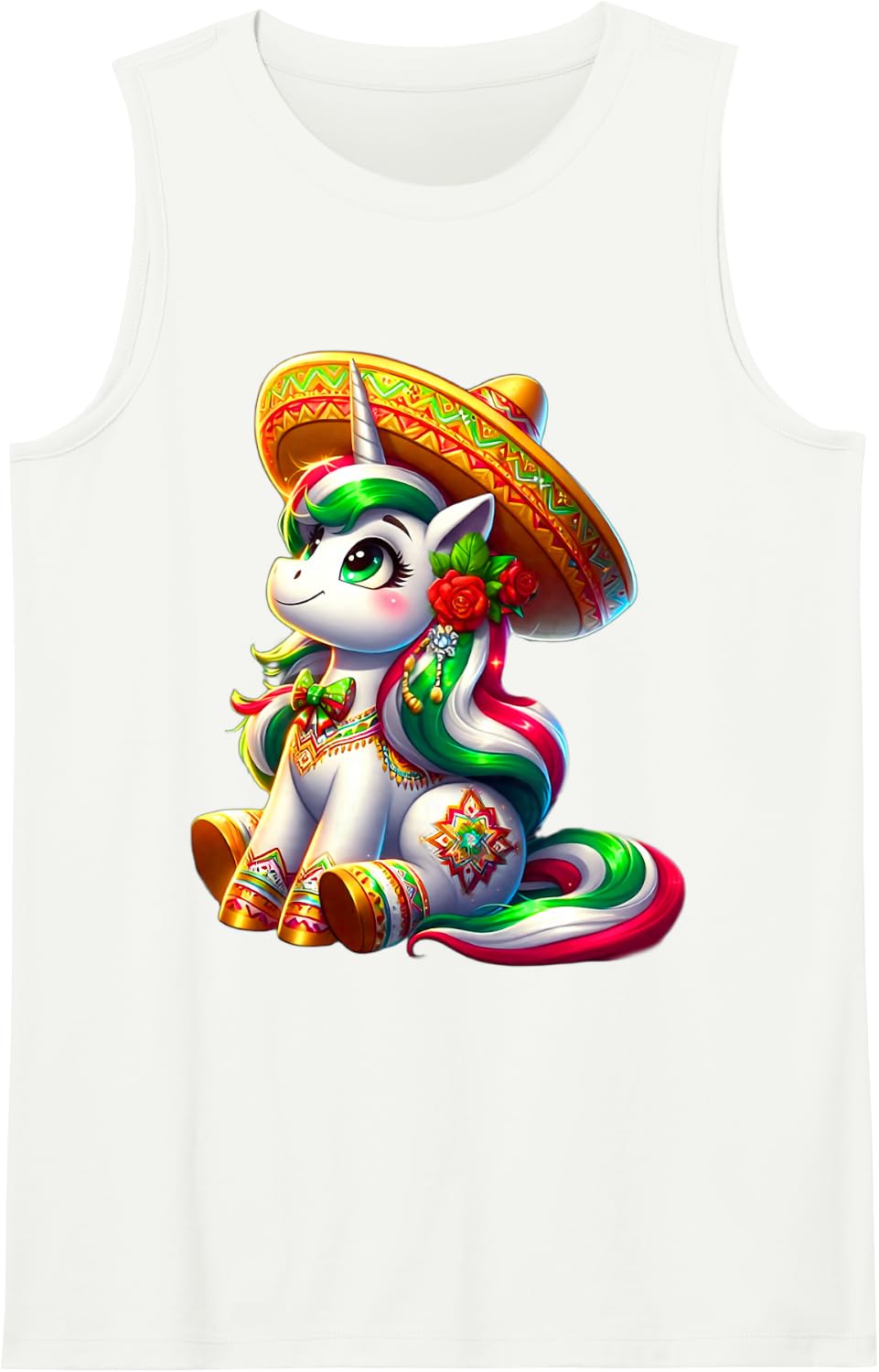 Cute Unicorn Mexican Unicorn Cinco de Mayo Girls Kids Sleeveless Tank Top - White
