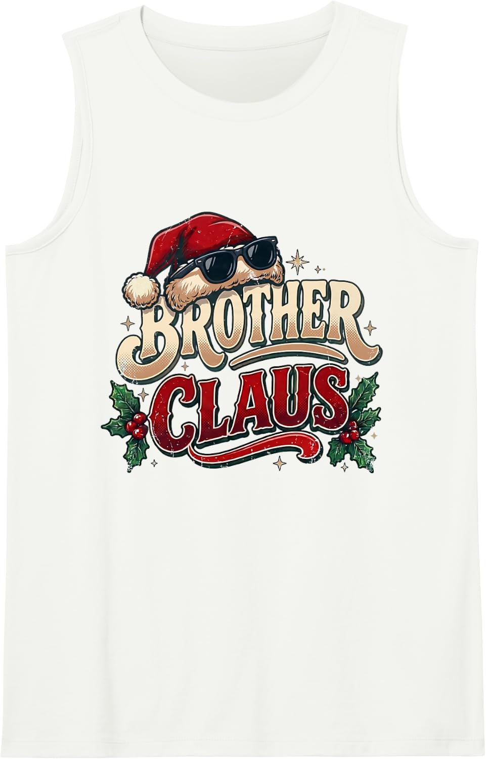 Brother Claus Shirt Retro Christmas Matching Sibling Boys Sleeveless Tank Top - White