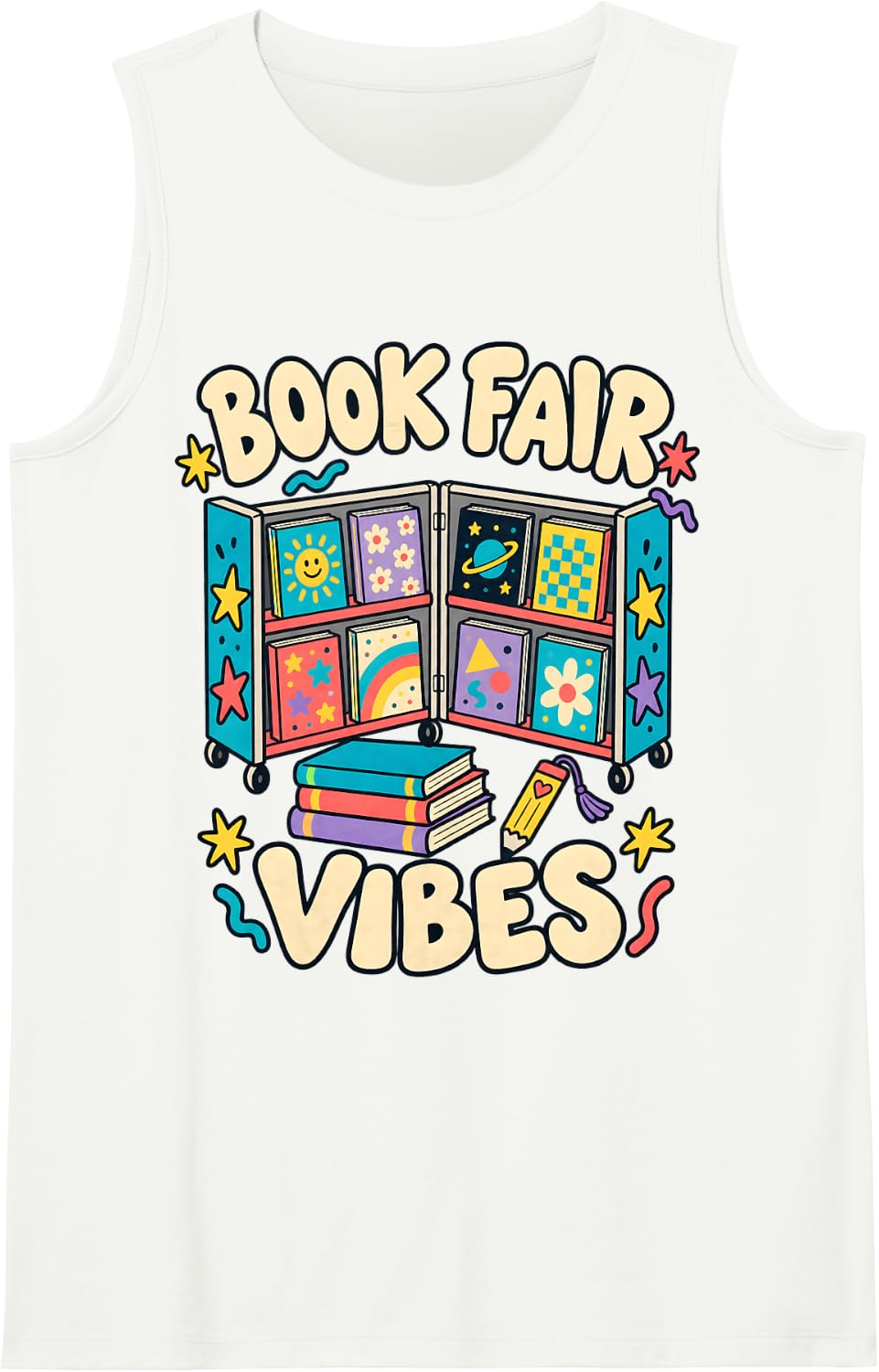 Fair Vibes School Reading Teacher Librarian Book Lover Sleeveless Tank Top - White